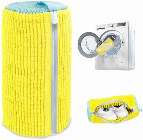 Shoe Washing Machine Bag,Laundry Shoe Bag for Washer and Dryer,Reusable Shoe Cleaning Bag for Sneakers,Tennis Shoes,With Self-locking Zipper, Microfiber Inside,Include Shoe Bag (Lite Yellow - 1 Pack) by SHEELAHO