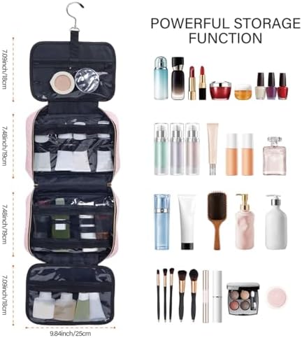 Hanging Toiletry Bag for Women Cosmetic Toiletries Travel Bag,Pink - Image 4