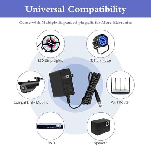 5V 1A Wall Charger Power Adapter with Plug 5.5 x 2.1mm, 5W Universal AC/DC Adapter 100-240V AC to DC 5V Power Cord Converter with 9 Interchangeable Jacks Plug (5 Adapters+8 DC Tips+1LED Tip) - Image 4