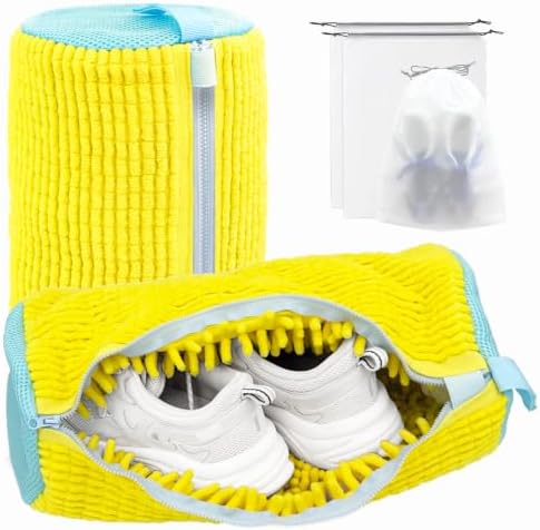 Shoe Washing Machine Bag,Laundry Shoe Bag for Washer and Dryer,Reusable Shoe Cleaning Bag for Sneakers,Tennis Shoes,With Self-locking Zipper, Microfiber Inside,Include Shoe Bag (Pro Yellow - 2 Pack) by SHEELAHO