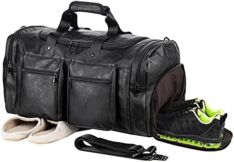Travel Bag with Shoe Pouch,Weekender Overnight Bag Leather Large Carry On Bag by Seyfocnia