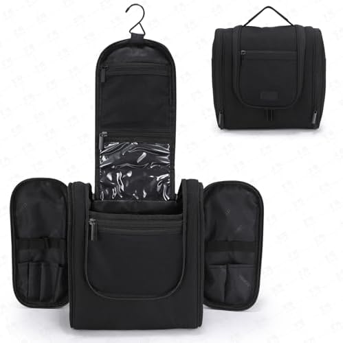 Hanging Toiletry Bag with Hook, Travel Cosmetic Makeup Bag Organizer for Accessories, Shampoo, Shaving Bag for Toiletries Accessories,Travel Essentials Kit (Black) by Wibkae