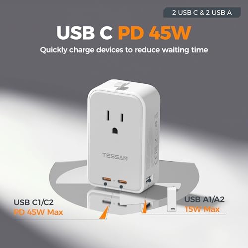 TESSAN Universal Travel Adapter PD 45W, 1 Pack - Image 2