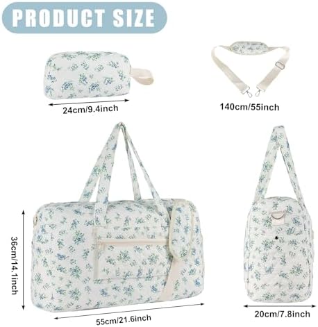 Quilted Floral Duffle Bag for Women Weekender Overnight Travel Bag - Image 2