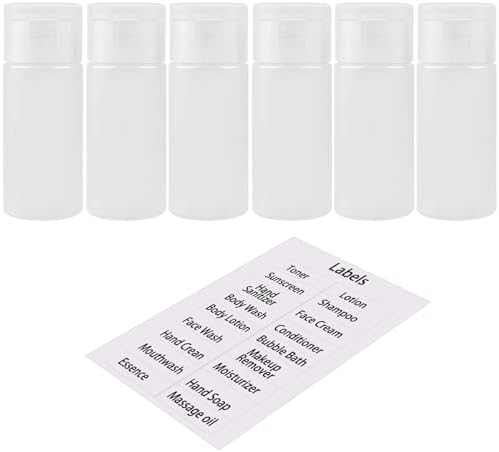 DNSEN Travel Bottles for Toiletries TSA Approved 1oz Leakproof Squeezable Plastic Empty Travel Size Bottles Refillable Liquid Containers with Labels (6 Pack) by DNSEN