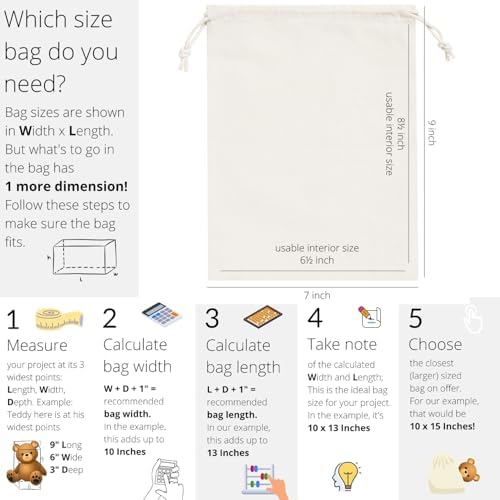 Heavy Duty Cotton Drawstring Bags 4-Pack - 270 GSM Thick Cloth Pouches for Gifts, Travel, Dice, Jewelry, Laundry - Double Drawstring (Natural Beige, 7 x 9 Inches) - Image 3