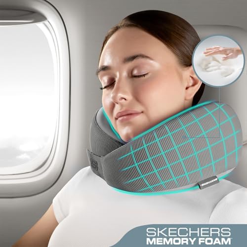 Skechers Memory Foam Neck Pillow, Comfortable & Breathable Travel Pillow,Neck Pillow Airplane for Travel, Car Rides, Home, and Office Use, Ergonomic Design for Men and Women,Grey - Image 2