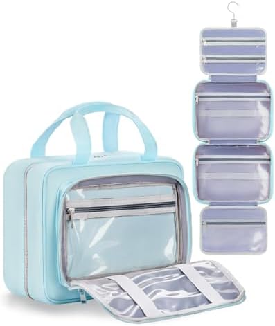Travel Hanging Toiletry Bag for Women - Waterproof Cosmetic Organizer with Clear Window, Lightweight Bathroom Bags for Essentials, Makeup, Shampoo, Toiletries Blue,Large by Chakipee