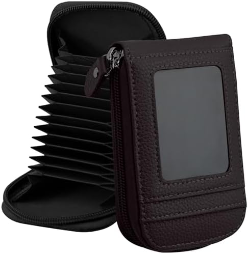 DKER Genuine Leather Mini Credit Card Case Organizer Compact Wallet with ID Window for Men And Women - 2 Pack Black+Coffee by DEEZOMO