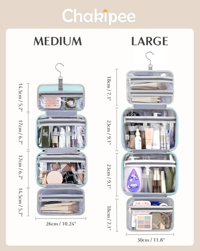Travel Hanging Toiletry Bag for Women - Waterproof Cosmetic Organizer with Clear Window, Lightweight Bathroom Bags for Essentials, Makeup, Shampoo, Toiletries Blue,Large - Image 3