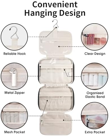 Narwey Travel Toiletry Bag for Women, Large Hanging Makeup Organizer Bag - Image 6