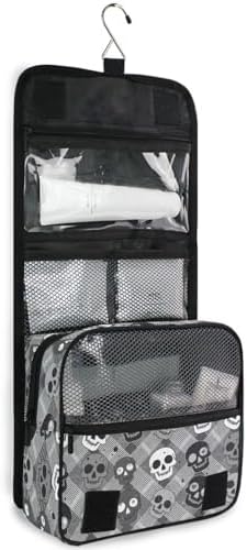 MNSRUU Hanging Toiletry Bag Striped Gothic Skull Makeup Travel bag for Toiletries Portable Toiletry Organizer Bags Clear Toiletry Cosmetic Kit - Image 3