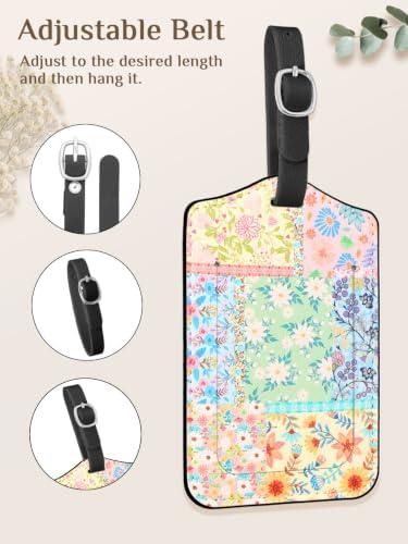 Seorsok 2Pcs Luggage Travel Tags for Suitcases,Colorful Blooming Floral PU Leather Name Tag with Privacy Cover&ID Label Address Card and Stainless Steel Buckle for Men Women Handbags Backpack - Image 5