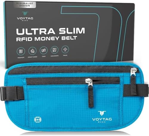 Travel Money Belt & Passport Holder - RFID Blocking Slim Travel Wallet & Fanny Pack for Men and Women - Essential Travel Pouch for Cash, Credit Cards, and Documents by VOYTAG