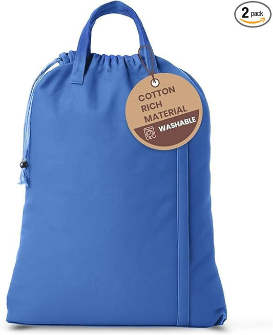 LFH Home Large Premium Cotton Canvas Laundry Bag with Drawstring and Handles Heavy Duty, Multi-Use, and Washable for Home, Travel, College or Storage 24x36 (Pack of 2)-Sky Blue