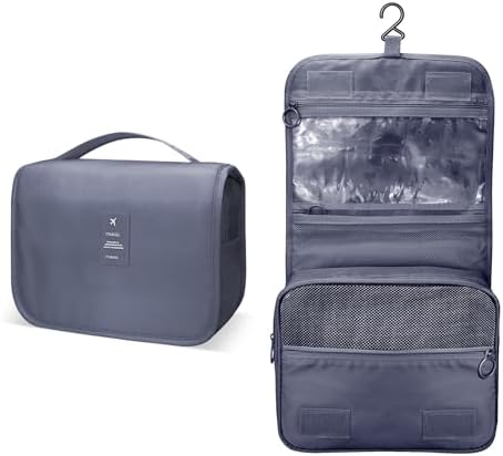 Lcsmaokin Large Capacity Toiletry Bag Travel Bag with Hanging Hook for Men and Women Waterproof Travel Cosmetic Bag Bathroom Storage Bag for Brushes Set,Mens Bathroom Bag Accessories-Grey - Image 2