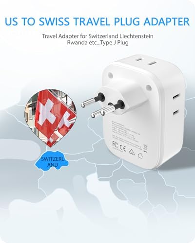 LENCENT Switzerland Travel Plug Adapter, Swiss Power Adaptor with 4 Outlets - Image 2