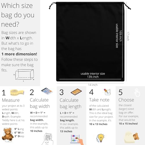 Heavy Duty Cotton Drawstring Bags 4-Pack - 270 GSM Thick Cloth Pouches for Gifts, Travel, Dice, Jewelry, Laundry - Double Drawstring (Rustic Black, 14 x 17 Inches) - Image 2