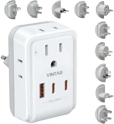 VINTAR 35W Universal Travel Adapter Kit, Type A,B,C,D,E/F,G,H,I,L,M Plugs by VINTAR