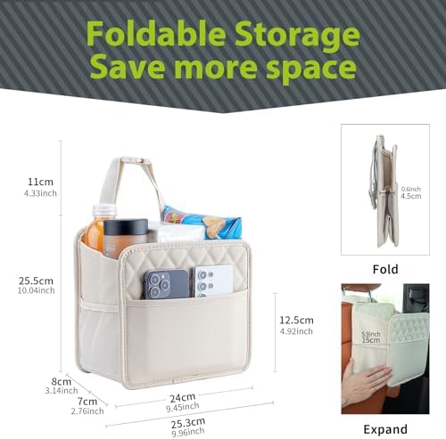 FrgKbTm Car Seat Back Hanging Bag Car Document Holder Multi-Pocket Bottle Bag Storage Box Organizer Travel Tidy Pouch Pocket Kids Beige - Image 6