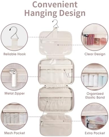 Narwey Travel Toiletry Bag for Women, Large Hanging Makeup Organizer Bag - Image 6