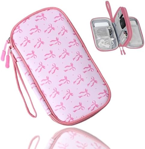 COSHAYSOO Travel Gifts for Women College Teen Girls Trip Favors Pink Birthday Gift Ideas, Electronics Cord Cable Organizer Bag Tech Pouch Case Gadgets Accessories Cruise Airplane Essentials, Bowknot by COSHAYSOO