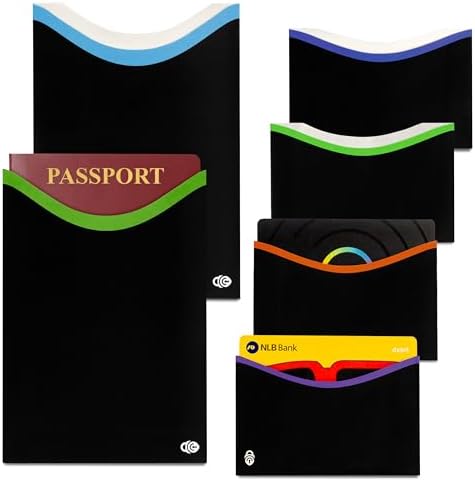 RFID Blocking Sleeves for Credit Cards & Passport (4 Long Side Card & 2 Passport Sleeves) RFID Card Holder and Protector Sleeve for Credit, Passport Identity Theft Protection Travel Wallet Slim by Unknown