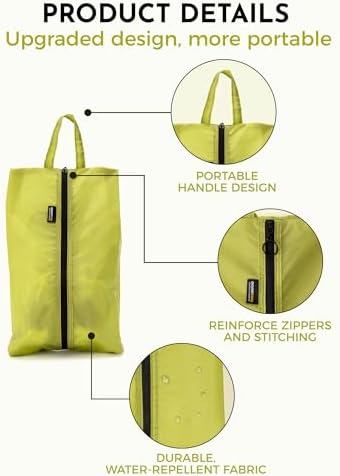 2 Pack Shoe Bags for Travel, Water-Resistant Organizers, Yellow - Image 6
