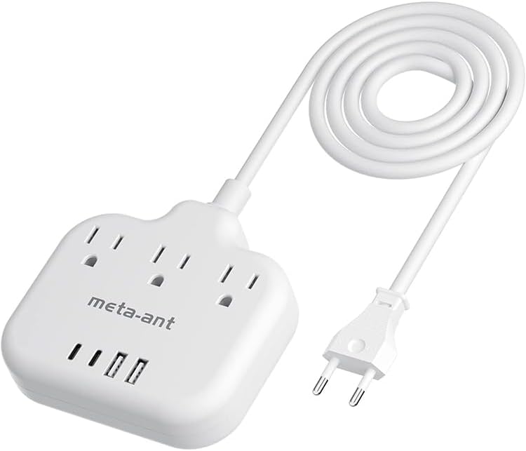European Travel Plug Adapter, US to Europe Plug Adapter with 3 Outlets & 4 USB(2 USB-C), 5ft European Power Cord, International Power Strip, Type C for Europe EU Germany France, Travel, White by meta-ant
