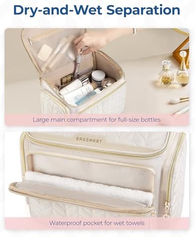 BAGSMART Travel Toiletry Bag, Large Wide-open Travel Bag for Toiletries, Makeup Cosmetic Travel Bag with Handle-Purple - Image 5