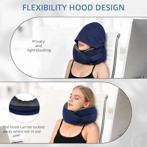 Travel Pillow for Airplane, Hooded Memory Foam Neck Pillow for Sleeping - Image 2
