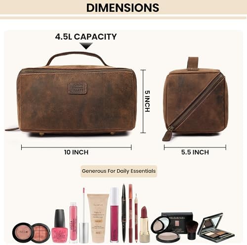LEATHER VILLAGE Full Grain Leather Travel Cosmetic Bag for Women & Men - Image 4