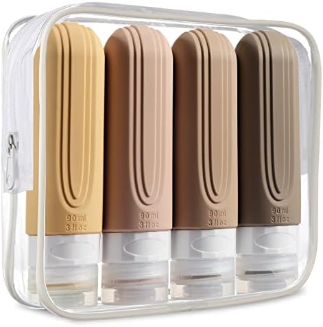 Mrsdry Travel Bottles for Toiletries, Tsa Approved 3oz Travel Size Containers BPA Free Leak Proof Refillable Liquid Silicone Squeezable Travel Accessories for Shampoo Conditioner Lotion (4 Pack) by Mrsdry