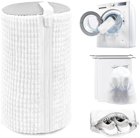 Shoe Washing Machine Bag,Laundry Shoe Bag for Washer and Dryer,Reusable Shoe Cleaning Bag for Sneakers,Tennis Shoes,With Self-locking Zipper, Microfiber Inside,Include Shoe Bag (Pro White - 1 Pack) by SHEELAHO