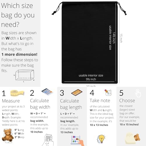 Heavy Duty Cotton Drawstring Bags 4-Pack - 270 GSM Thick Cloth Pouches for Gifts, Travel, Dice, Jewelry, Laundry - Double Drawstring (Rustic Black, 10 x 15 Inches) - Image 3