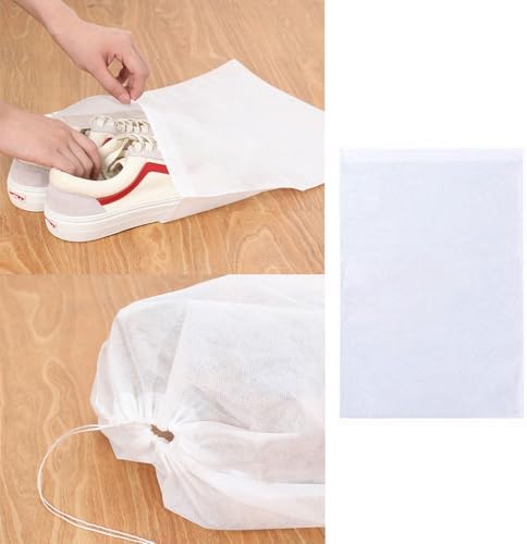 50 Pack Transparent Shoe Bags Travel Shoe Bags Non-woven Fabric Disposable Drawstring Dust Covers Shoes Storage Organizers Pouch for Sneaker Cross Trainer Tote Handbags Purses Running Shoes - Image 4