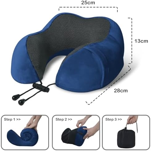 Travel Pillow, Memory Foam Neck Pillow for Traveling, U Shape Neck Pillow Airplane Portable Flight Pillow Travel Kit with 5D Contoured Eye Masks and Earplug for Plane Train Car Home Office - Blue - Image 5