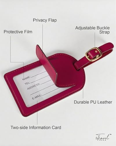 Luggage Tags for Suitcases,2 Pack PU Leather Privacy Protection Bag Tags Travel Accessories Essentials,Wine Red - Image 4