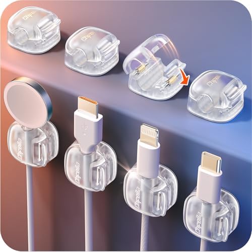 Cable Clips,8 Pack Cord Holder Cord Organizer [1s Lock & Strongest Adhesive] Spring Cord Clips Phone Charger Wire Desk Cable Management Nightstand Home Office School Decor Women Desk,Transparent Clear by Chfeila