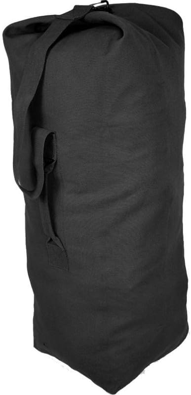 Top Load Heavyweight Cotton Canvas Tactical Military Duffle Bag Carryall Shoulder Storage Bulk Travel Bag, Black - 12" x 12" x 27"