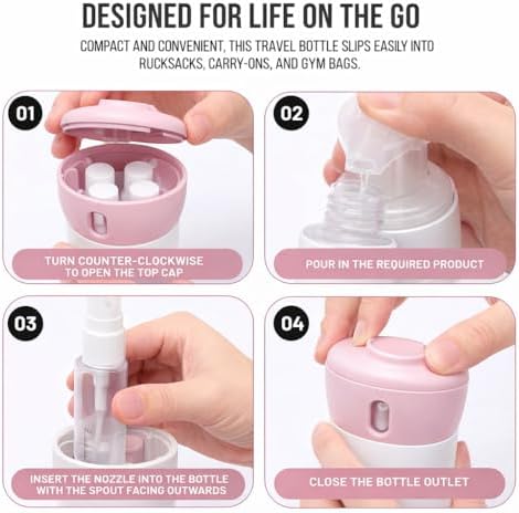 Travigo 4-in-1 Travel Dispenser Bottle, TSA Approved, Leak Proof, Four Reusable 1.4 oz. (40 mL) Toiletry Containers for Shampoo, Conditioner, Soap, Lotion, Skincare (Pink) - Image 4