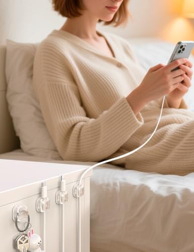 Cable Clips,8 Pack Cord Holder Cord Organizer [1s Lock & Strongest Adhesive] Spring Cord Clips Phone Charger Wire Desk Cable Management Nightstand Home Office School Decor Women Desk,Transparent Clear - Image 6