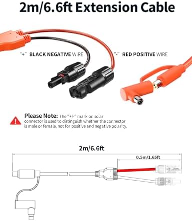 Solar Connector to DC 8mm Adapter Cable, 2M 6.6FT 12AWG+14AWG Solar Cable with DC8020/7909 for Jackery Explorer 160 240 500 1000 GZ Yeti BLUETTI Portable Power Station, Solar Generator, Solar Panel - Image 6