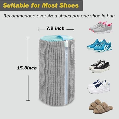 Shoe Washing Machine Bag,Laundry Shoe Bag for Washer and Dryer,Reusable Shoe Cleaning Bag for Sneakers,Tennis Shoes,With Self-locking Zipper, Microfiber Inside (Lite Grey - 2 Pack) - Image 6
