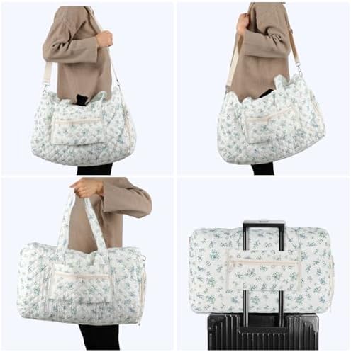 Quilted Floral Duffle Bag for Women Weekender Overnight Travel Bag - Image 5