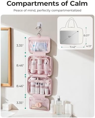 BAGSMART Travel Toiletry Bag for women, Portable Hanging Hook Makeup Bag Organizer, Waterproof Makeup Cosmetic Bag, for Full-Size Accessories, Toiletries,Black - Image 2