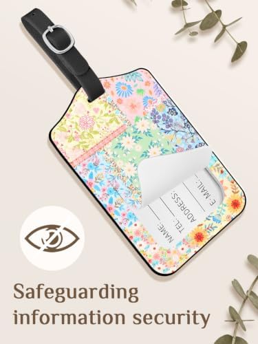 Seorsok 2Pcs Luggage Travel Tags for Suitcases,Colorful Blooming Floral PU Leather Name Tag with Privacy Cover&ID Label Address Card and Stainless Steel Buckle for Men Women Handbags Backpack - Image 4