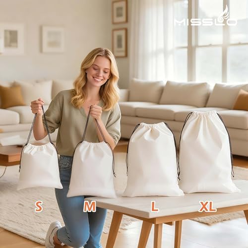 MISSLO Cotton Breathable Dust-proof Drawstring Storage Pouch Bag (Pack 3 M) - Image 4