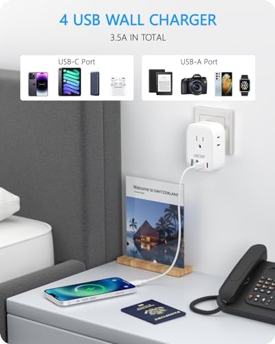 LENCENT Switzerland Travel Plug Adapter, Swiss Power Adaptor with 4 Outlets - Image 4