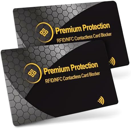 RFID Blocking Card (2 Pack) - 0.9mm Ultra Thin Debit & Credit Card Protector - One Card Shields Your Whole Wallet - Anti Fraud Contactless NFC Wallet Defender for Travel & Passport by KFPremium